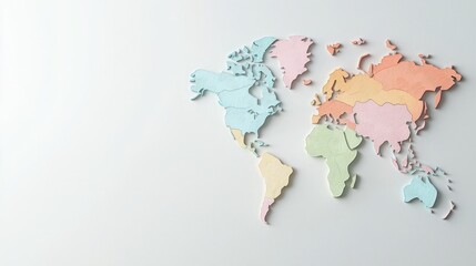 A colorful, stylized map of the world is displayed, showcasing continents in pastel colors against a light background.