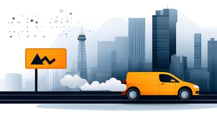 Naklejka premium Flat vector illustration showing a warning sign for air quality surrounded by smog