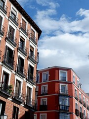 Obraz premium Classical buildings of Madrid community. Spanish architecture. Vertical photo copy space
