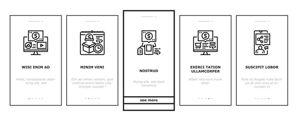 make money internet money online onboarding mobile vector business laptop, computer, earn profit, cash income, home ecommerce, digital media make money internet money online illustrations