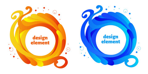 Gradient abstract circle frame with flowing liquid shapes.  Dynamic shapes and lines. Vector.