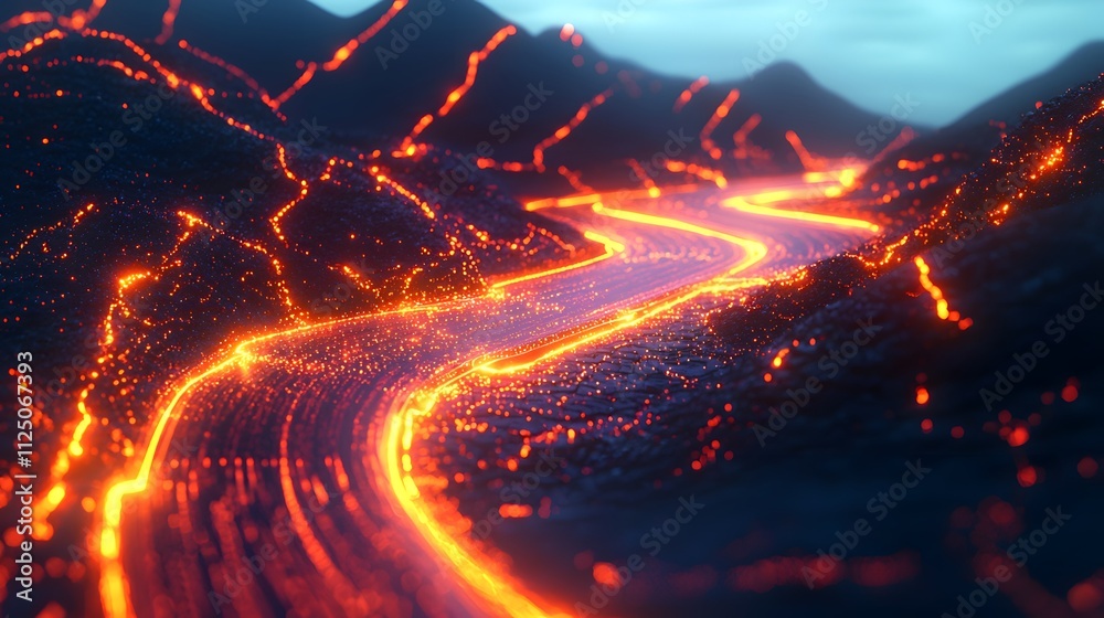Aufkleber A minimalist representation of seamless digital data as glowing interconnected pathways.