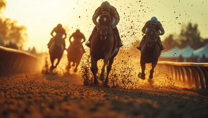 horces racing on muddy turf