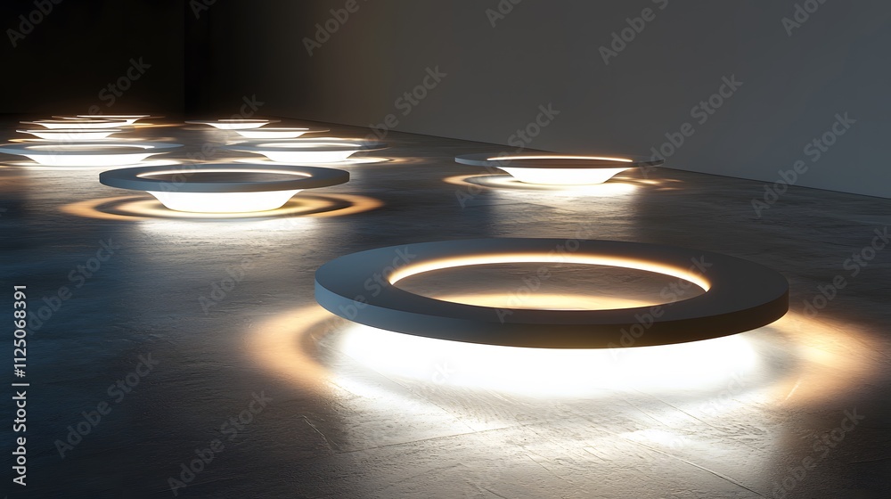 Poster A minimalist display of glowing, concentric circles creating a seamless motion effect.