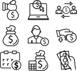 BUSINESS & loan thin line vector icon set. Pixel perfect. Editable stroke. The set contains icons: Investment, Wealth Growth, Business Strategy, Target, Wealth Insurance with transparent background.