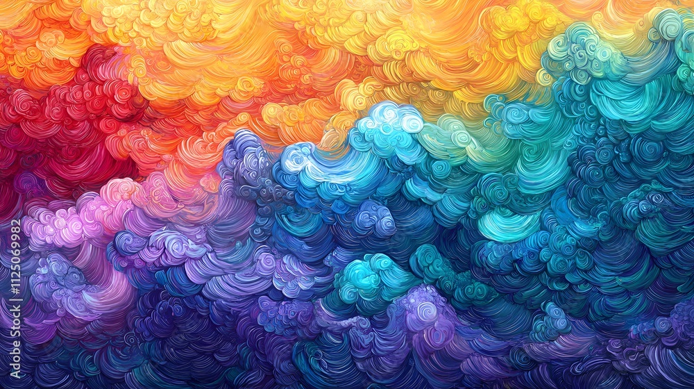 Poster A glowing gradient of flowing waves in vibrant colors blending seamlessly across the canvas.