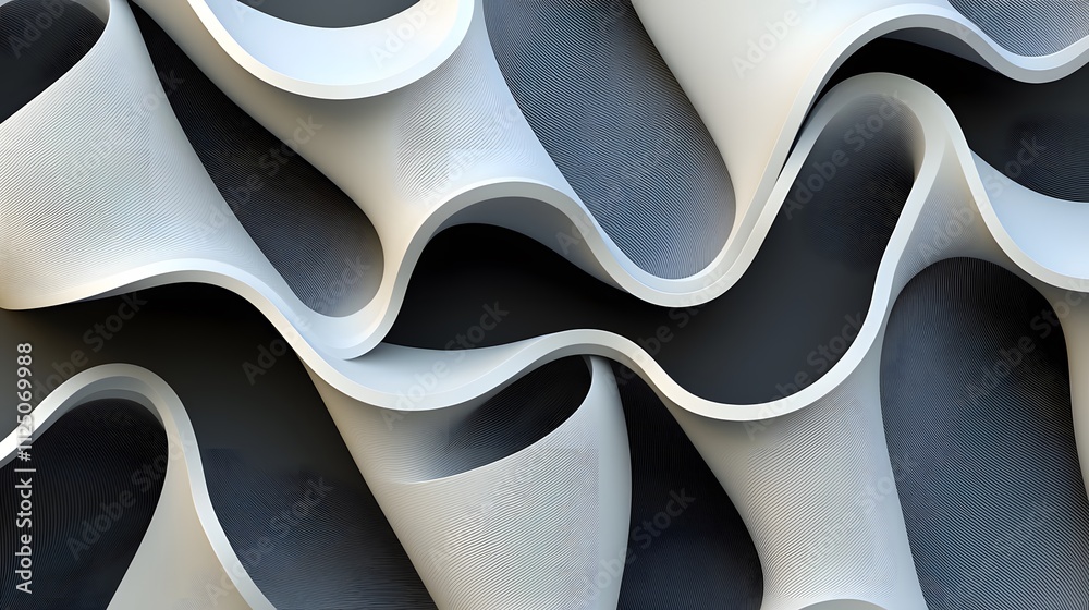 Poster A 3D rendering of layered ribbons in gradient tones forming a seamless abstract texture.