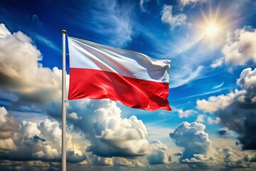 Conceptual Photography of the Polish Flag Floating Among Clouds, Symbolizing Freedom, Heritage, and National Pride in a Dreamy Sky Setting