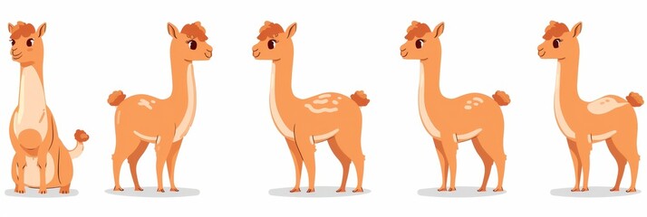 Fototapeta premium Alpacas icons set, alpaca minimal symbol, animal flat cartoon on white background