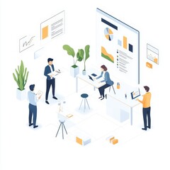 Team Collaboration in Modern Office Space with Data Analytics
