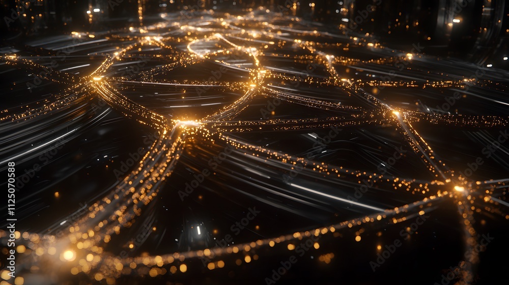 Aufkleber an intricate arrangement of glowing nodes forming a seamless digital web.