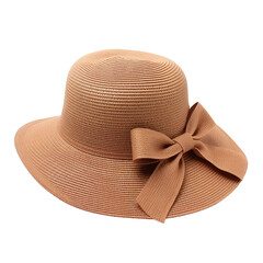 Elegant light brown straw sun hat with a large bow.  Summer fashion accessory.