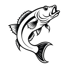 Fish vector art Solid Black color Isolated on a white background