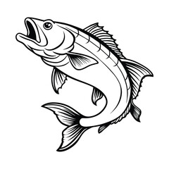 Fish vector art Solid Black color Isolated on a white background