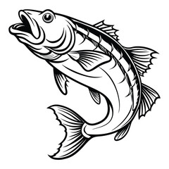 Fish vector art Solid Black color Isolated on a white background