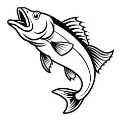Fish vector art Solid Black color Isolated on a white background