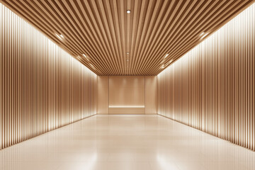 Fototapeta premium Minimalist design featuring light beech wood panels in spacious interior. warm tones and clean lines create serene atmosphere, perfect for modern architecture enthusiasts