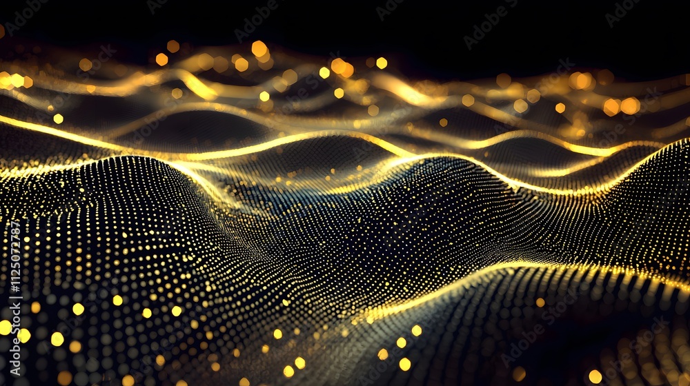 Poster A futuristic layout of glowing points and interwoven lines creating a seamless digital effect.
