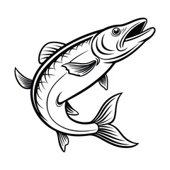 Fish vector art Solid Black color Isolated on a white background