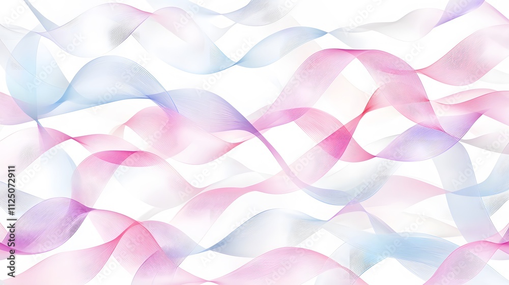 Poster a seamless abstract design with interwoven translucent ribbons in soft pastel gradients, flowing smo