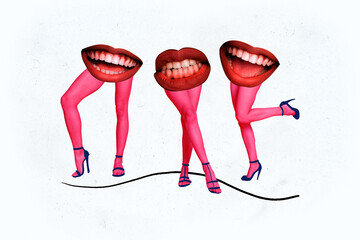 Composite photo collage of anonym girls instead body moth grin smile lips teeth striptease show...