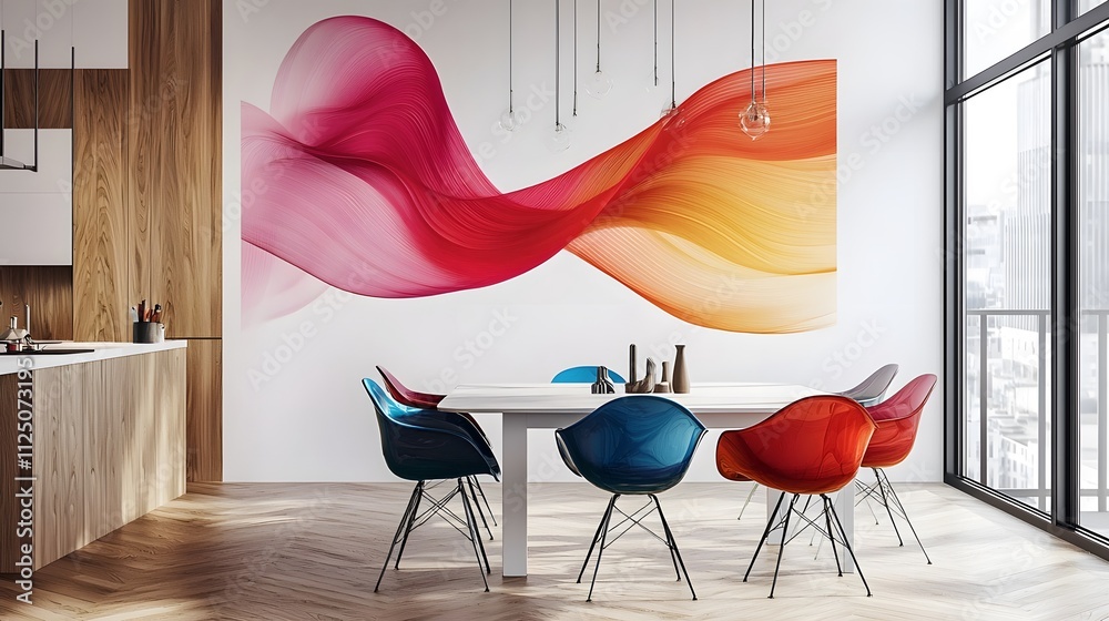 Poster abstract ribbons in vibrant gradients flowing seamlessly across a minimalist white canvas.
