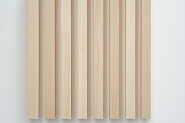 Obraz premium Minimalist design featuring thin vertical wooden planks arranged neatly. light wood tones create serene and modern aesthetic, perfect for contemporary interiors