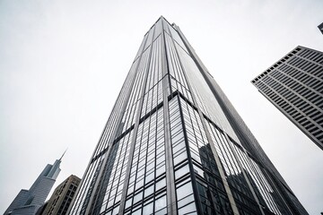 Obraz premium Continuous One Line Drawing of a Skyscraper on a White Background, Minimalist Architectural Design for Modern Art Lovers, Perfect for Interior Decor and Creative Projects