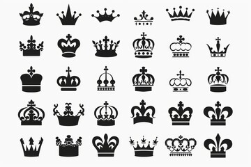 Obraz premium Crown icon, king symbol, princess black sign, queen, royal emblem, royalty, minimal crown logo isolated