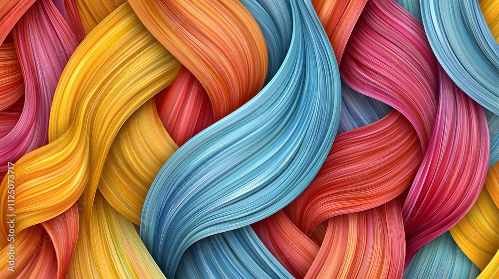 Poster a clean background with abstract interwoven ribbons in soft hues forming a seamless texture.
