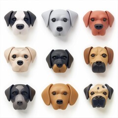 Fototapeta premium Cute funny cartoon dogs, 3d realistic puppy pet pictogram, dogs set on white background