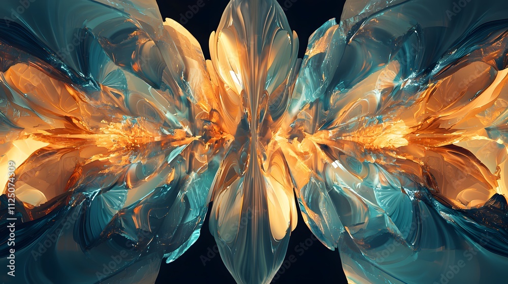 Poster A symmetrical flow of translucent layers merging into a seamless abstract gradient.