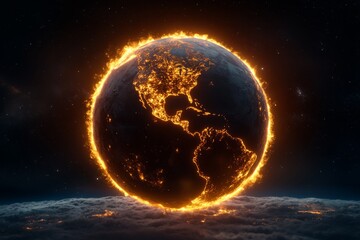 Fototapeta premium A digital illustration of Earth with swirling clouds and dynamic lighting effects, highlighting its beauty in the vast cosmos