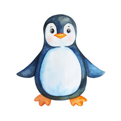 Fototapeta premium Adorable Watercolor Penguin Illustration Cute Winter Bird Childrens Book Holiday Card Design