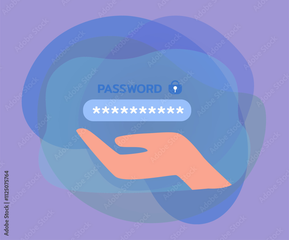 Wall mural symbol of strong password above hand. password field, protection of privacy or data flat vector illu