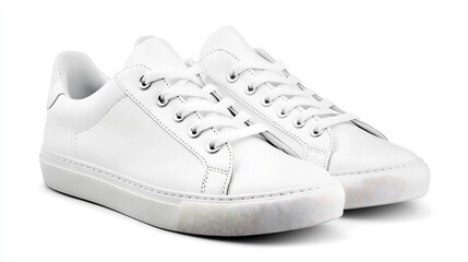 A pair of modern white sneakers with a sleek,minimalist design on a blank backdrop