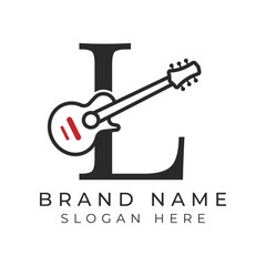 Initial Letter L Guitar icon with Line Art Style for Chord. Alphabet L with Musical instrument logo design