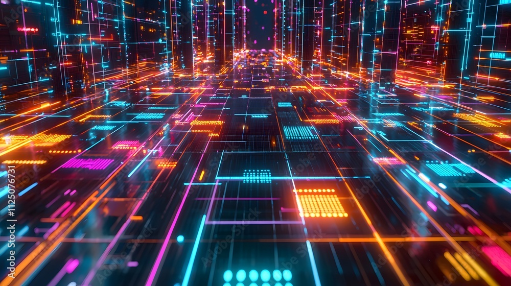 Aufkleber A clean grid of glowing nodes interwoven to create a seamless flow of data connectivity.