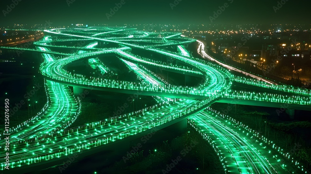 Aufkleber a futuristic depiction of glowing digital highways creating a seamless grid.