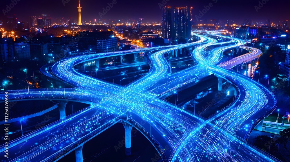 Aufkleber a futuristic depiction of glowing digital highways creating a seamless grid.