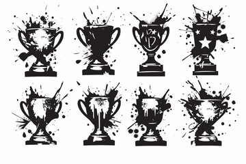 Trophy cups, golden goblet, silver reward, champion bowls. Contest winner award collection, prize cup