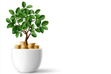 A flat vector of a money tree growing in a pot, symbolizing financial growth, drawn in soft green tones on a white canvas