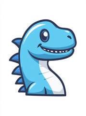 Naklejka premium A cartoon dinosaur head with a big smile on its face. The dinosaur is blue and has a white belly. 