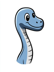 Naklejka premium A cartoon dinosaur head with a big smile on its face. The dinosaur is blue and has a white belly. 