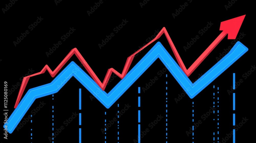 Poster a financial dashboard showing a live stock market graph with growing and declining sectors. the char