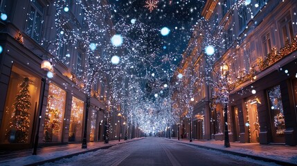 White particles the air, festive holiday celebration lights