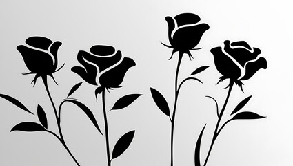 Silhouetted rose flowers illustration with clean lines and subtle shading on a white background, exuding elegance and sophistication through minimalist simplicity.