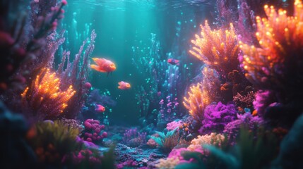 Fototapeta premium Vibrant coral reef scene with fish.