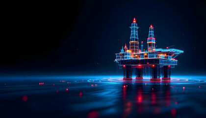 Futuristic Offshore Oil Rig Digital Rendering: Advanced Technology in Energy Exploration