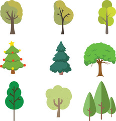 Set of vector trees natural tree plant design elements